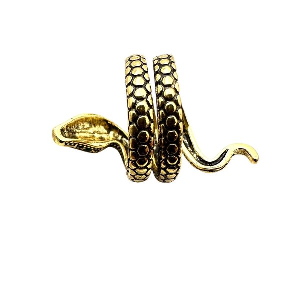 Womens Snake Ring Blue Rhinestone Antiqued Gold Tone Adjustable Vintage Style - Picture 4 of 4